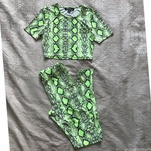 Two piece neon green legging set